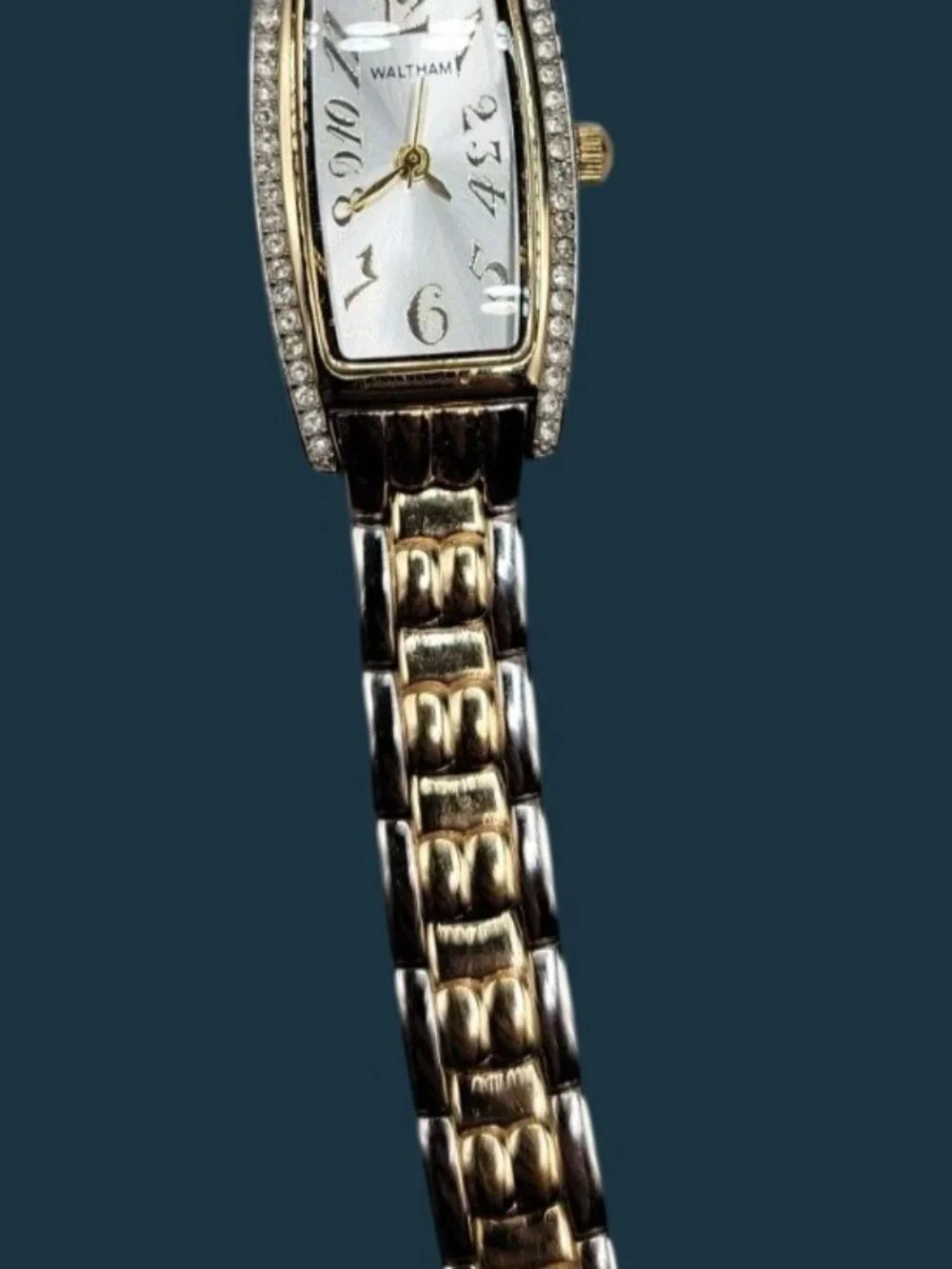 Vtg Waltham Ladies Tonneau Style Watch WAW042 Art Deco Crystal Bezel 6